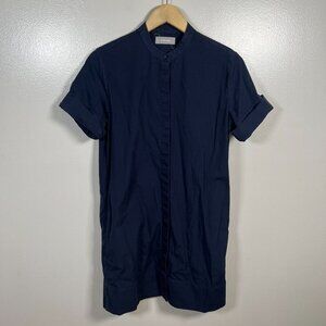 Everlane Shirt Dress Size 4 Navy Blue Cotton Band Collar Minimal Work Office